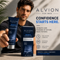 ALVION Men's Hair Removal Cream displayed by confident man, focusing on smooth skin with Hair Removal Cream For Men.